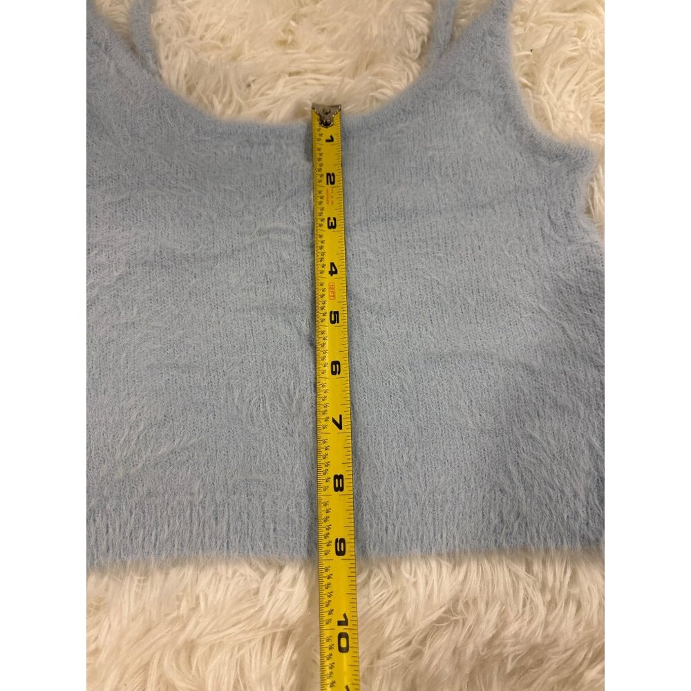 Kendall & Kylie XS Fuzzy Light Blue Tank Crop Top Nylon/Acrylic Blend - Picture 7 of 8